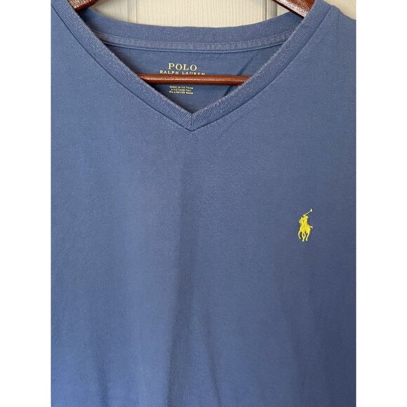 Polo Ralph Lauren V-Neck Blue S/S T-Shirt Men's Size L Basic Tee Cotton - Picture 7 of 8